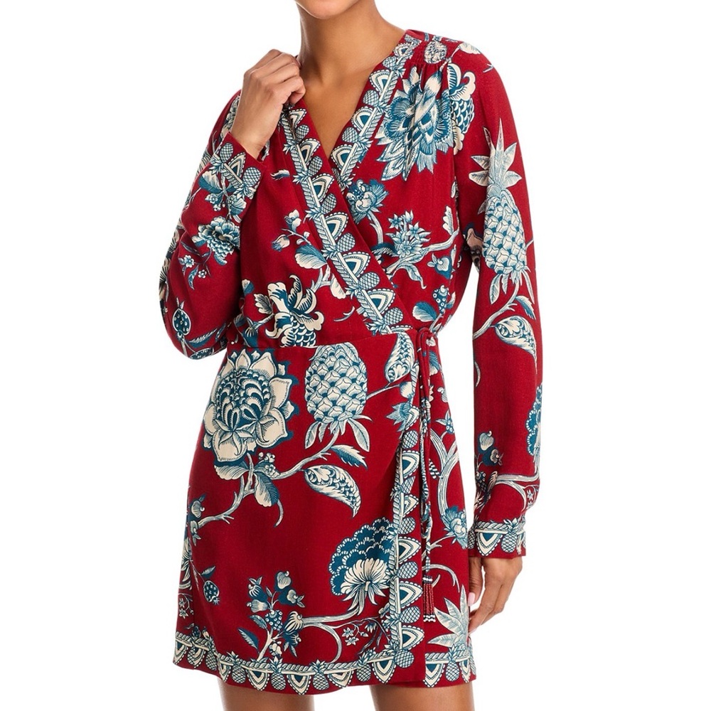 FARM RIO Red Floral Wrap Dress